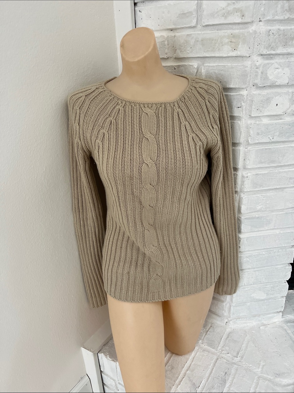 The Limited Cable Knit Scoop Neck Sweater - Tan